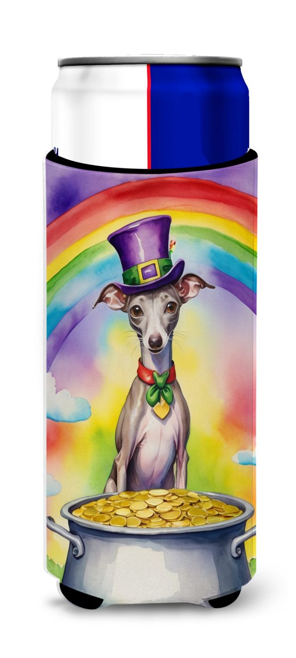 Italian Greyhound St Patrick s Day Hugger for Ultra Slim Cans on Sale