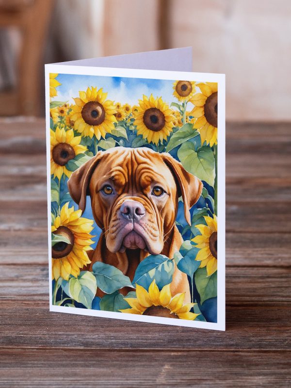Dogue de Bordeaux in Sunflowers Greeting Cards Pack of 8 Hot on Sale - Image 2
