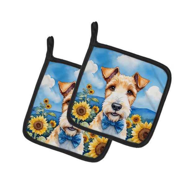 Fox Terrier in Sunflowers Pair of Pot Holders Online now
