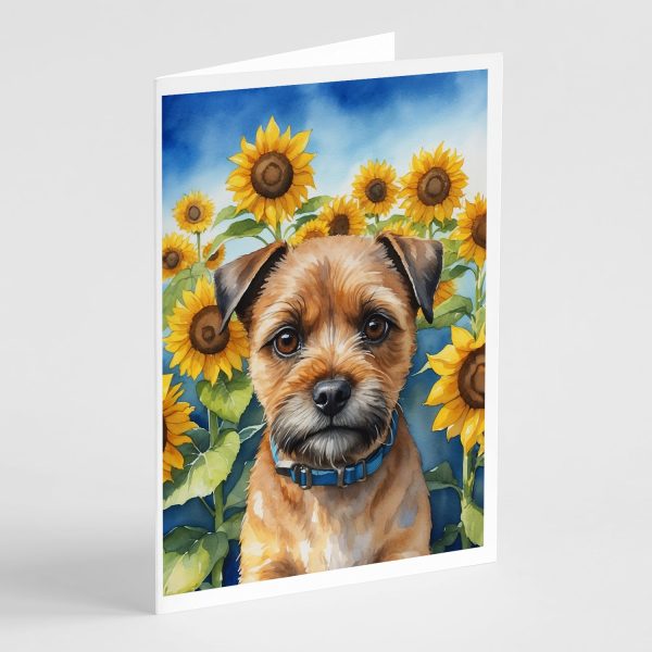 Border Terrier in Sunflowers Greeting Cards Pack of 8 on Sale