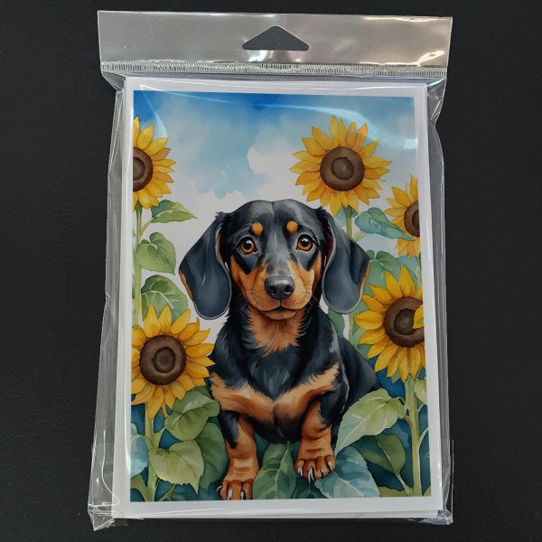 Dachshund in Sunflowers Greeting Cards Pack of 8 For Sale - Image 3