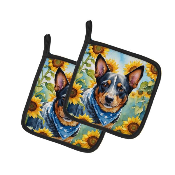 Australian Cattle Dog in Sunflowers Pair of Pot Holders Online now