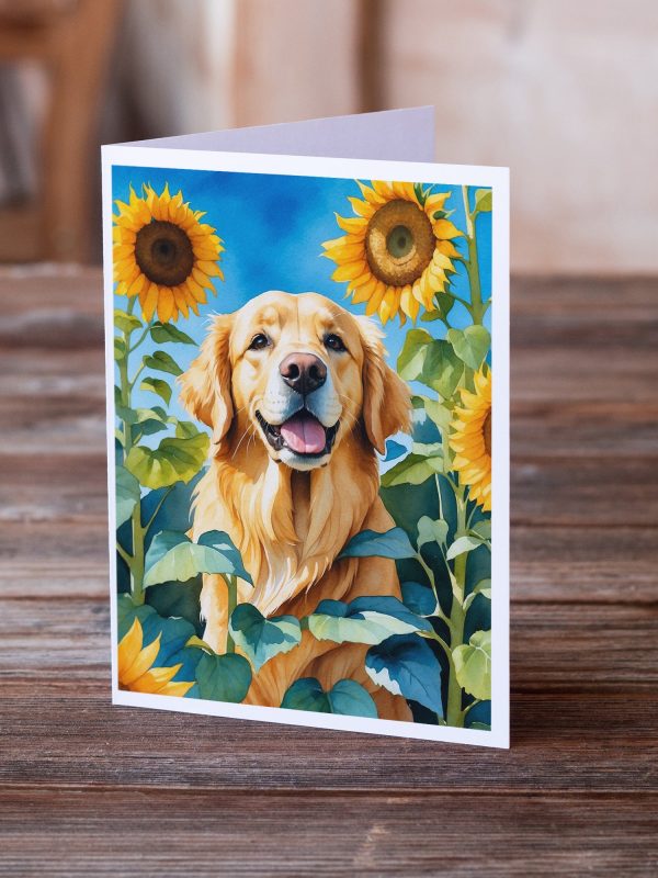 Golden Retriever in Sunflowers Greeting Cards Pack of 8 Cheap - Image 2