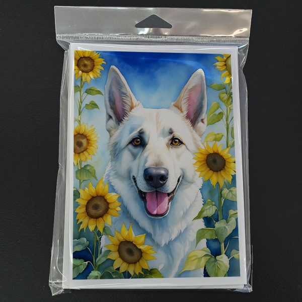 White German Shepherd in Sunflowers Greeting Cards Pack of 8 Online - Image 3