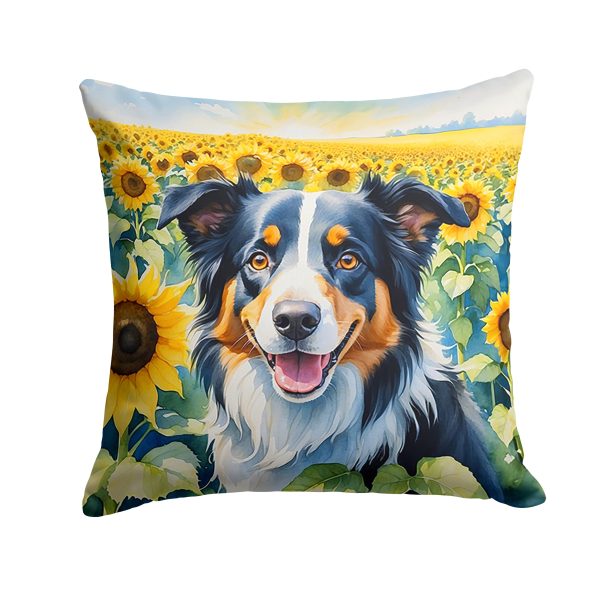 Border Collie in Sunflowers Throw Pillow For Discount