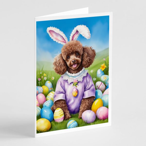 Chocolate Poodle Easter Egg Hunt Greeting Cards Pack of 8 Online now