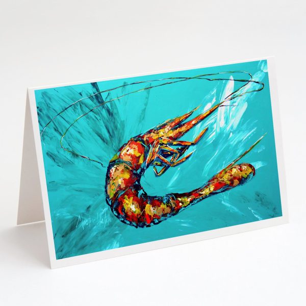 Shrimp Teal Shrimp Greeting Cards Pack of 8 Fashion