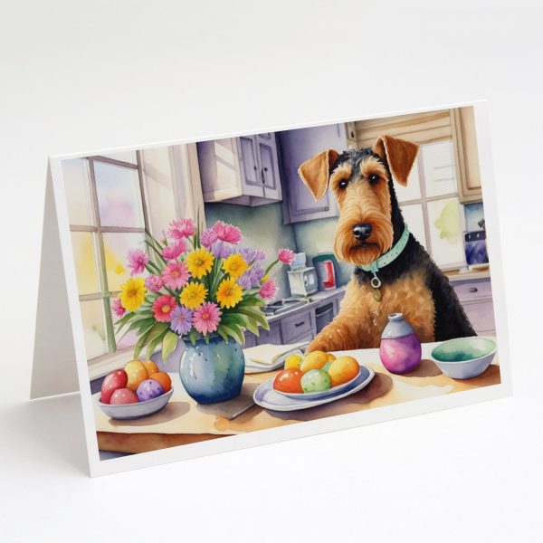 Decorating Easter Airedale Terrier Greeting Cards Pack of 8 Online