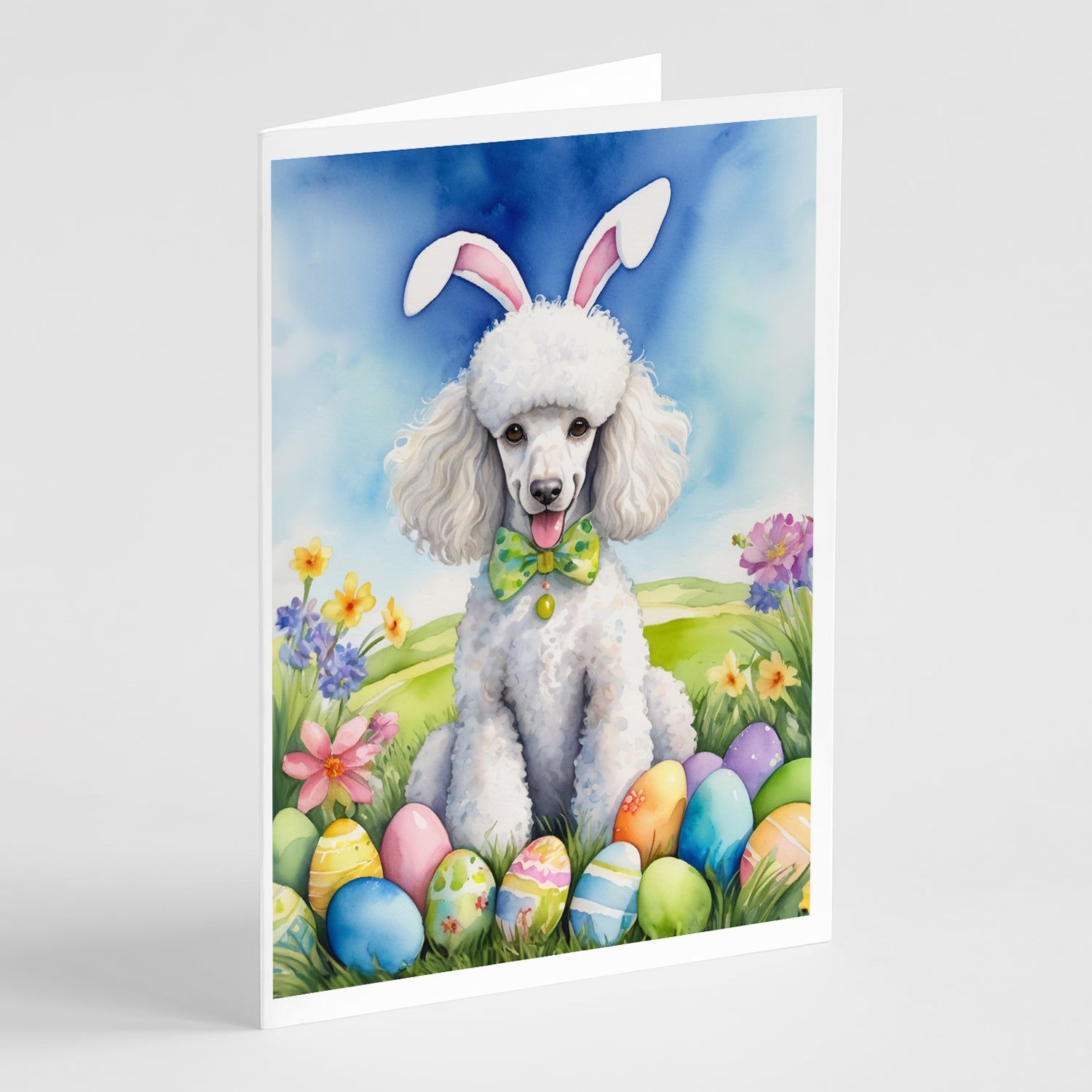 White Poodle Easter Egg Hunt Greeting Cards Pack of 8 Online