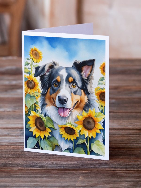 Australian Shepherd in Sunflowers Greeting Cards Pack of 8 on Sale - Image 2