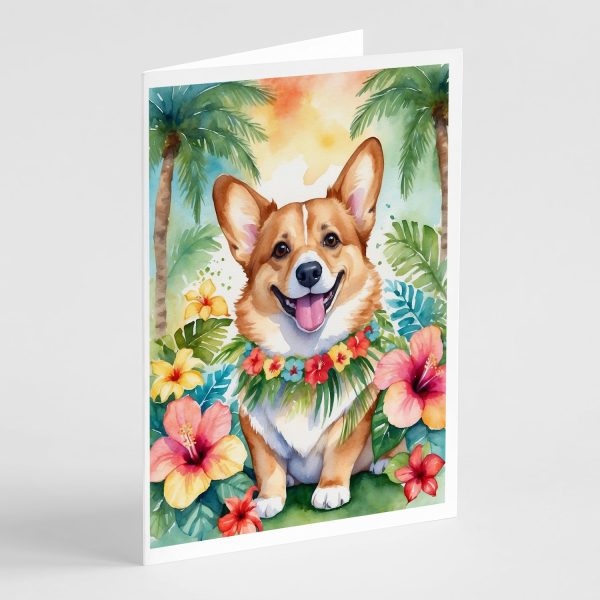 Corgi Luau Greeting Cards Pack of 8 For Discount