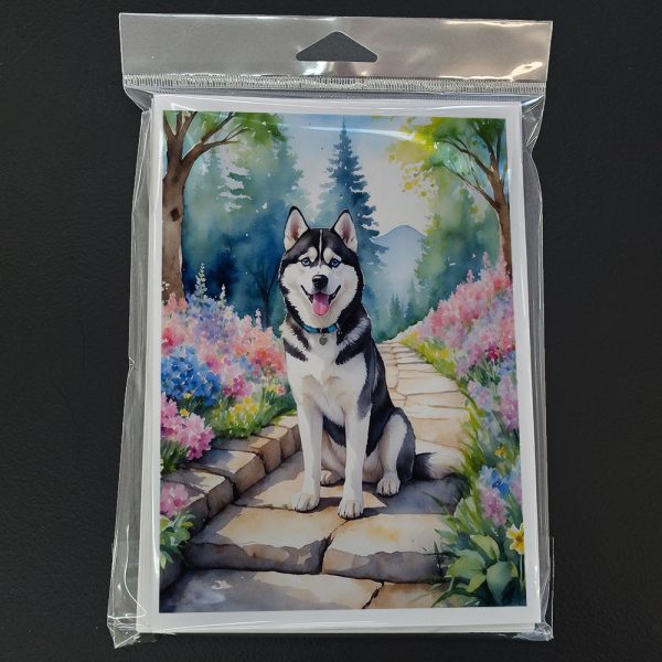 Siberian Husky Spring Path Greeting Cards Pack of 8 Discount - Image 3