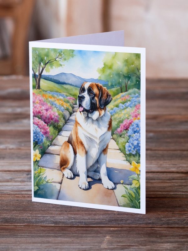Saint Bernard Spring Path Greeting Cards Pack of 8 on Sale - Image 2