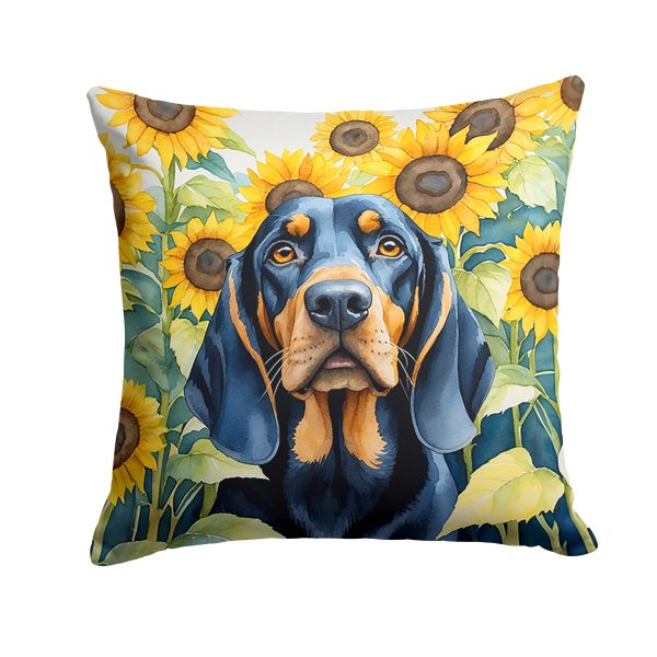 Black and Tan Coonhound in Sunflowers Throw Pillow Hot on Sale
