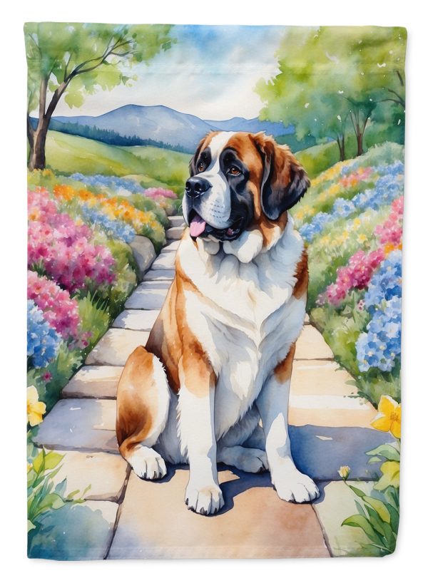 Saint Bernard Spring Path Garden Flag  – Dog-Themed Floral Outdoor Decor Online Sale