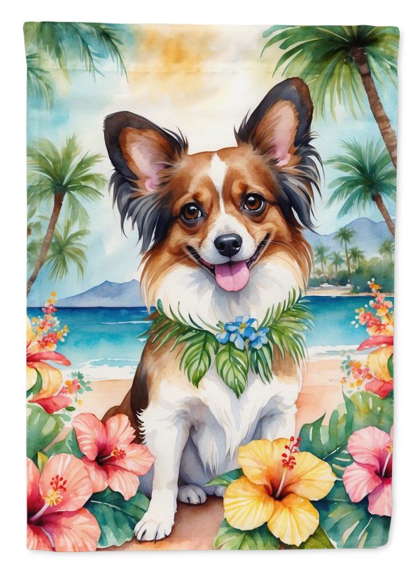 Papillon Luau Garden Flag – Tropical Dog Decor with Hibiscus & Palm Leaves Sale