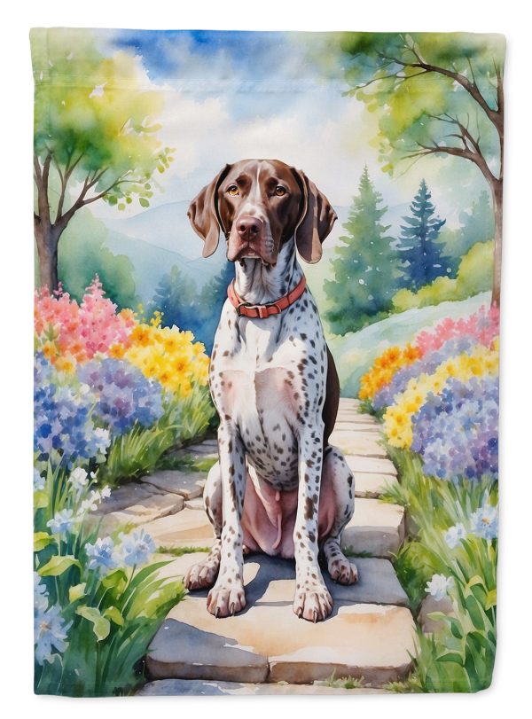 German Shorthaired Pointer Spring Path Garden Flag  – Dog-Themed Floral Outdoor Decor For Cheap