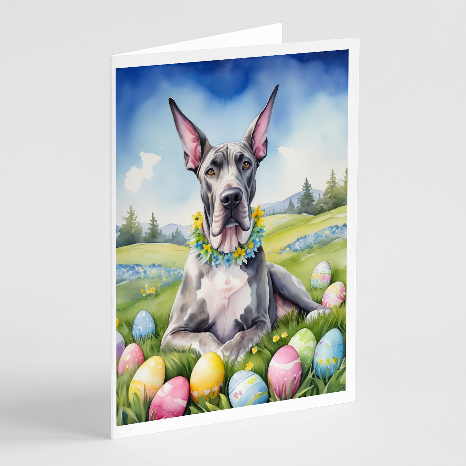 Great Dane Easter Egg Hunt Greeting Cards Pack of 8 Cheap