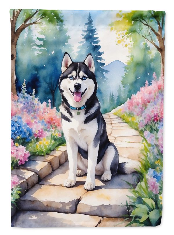 Siberian Husky Spring Path House Flag For Sale