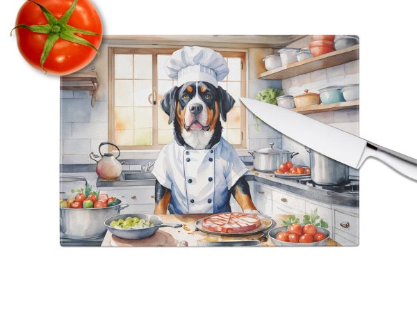 Greater Swiss Mountain Dog The Chef Glass Cutting Board For Sale - Image 3