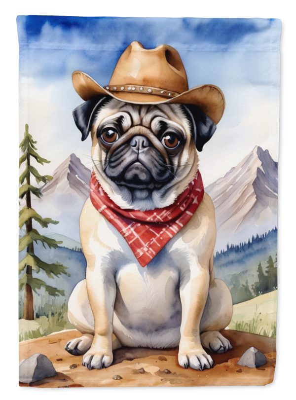 Pug Cowboy Welcome Garden Flag – Western Dog Yard Decor with Mountain Landscape For Discount