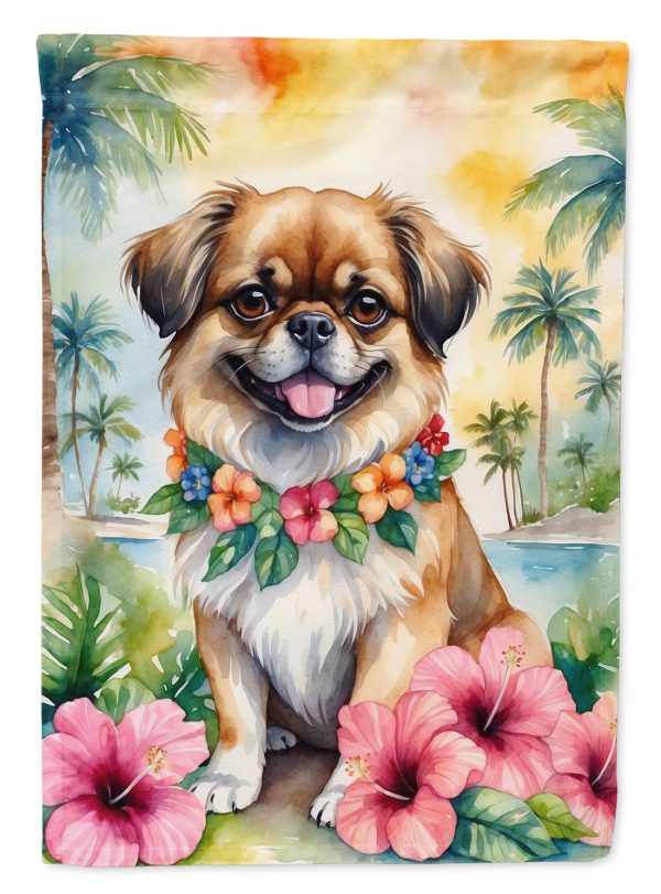 Tibetan Spaniel Luau Garden Flag – Tropical Dog Decor with Hibiscus & Palm Leaves Cheap