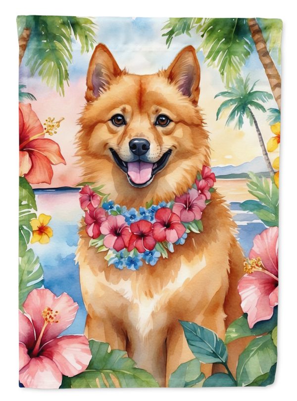 Finnish Spitz Luau Garden Flag – Tropical Dog Decor with Hibiscus & Palm Leaves For Cheap
