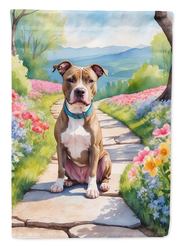 Pit Bull Terrier Spring Path Garden Flag  – Dog-Themed Floral Outdoor Decor For Cheap