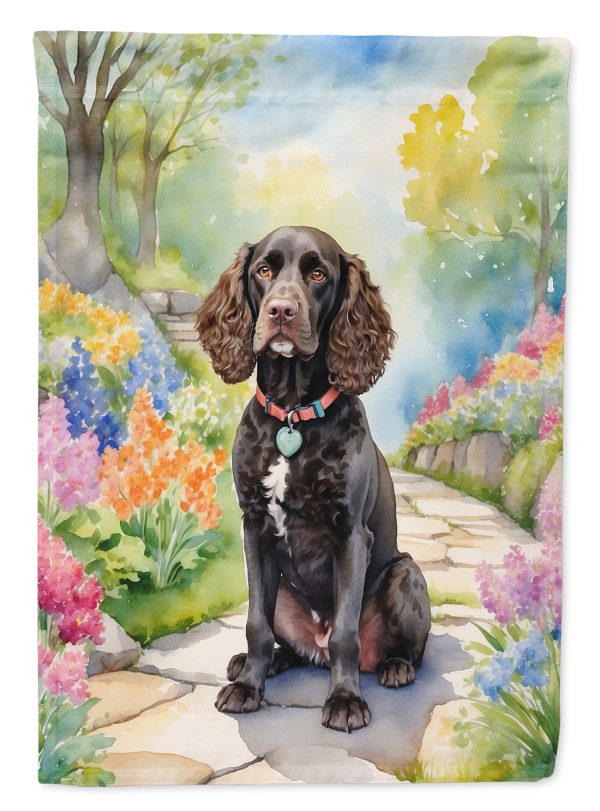 American Water Spaniel Spring Path House Flag For Sale