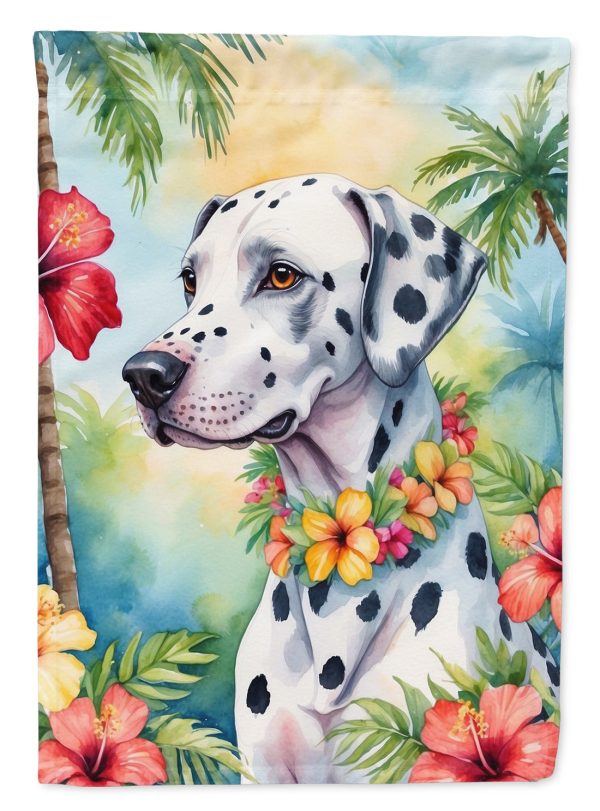 Dalmatian Luau Garden Flag – Tropical Dog Decor with Hibiscus & Palm Leaves Sale