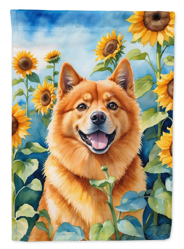 Finnish Spitz in Sunflowers House Flag Fashion