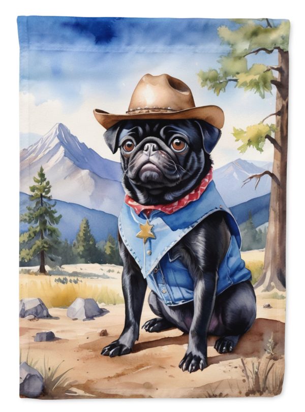 Pug Cowboy Welcome Garden Flag – Western Dog Yard Decor with Mountain Landscape Cheap