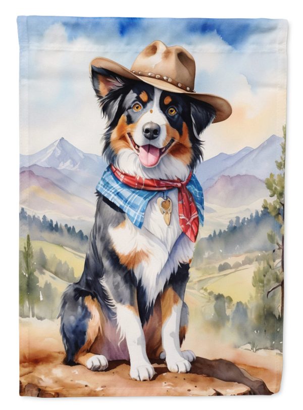 Australian Shepherd Cowboy Welcome Garden Flag – Western Dog Yard Decor with Mountain Landscape For Cheap