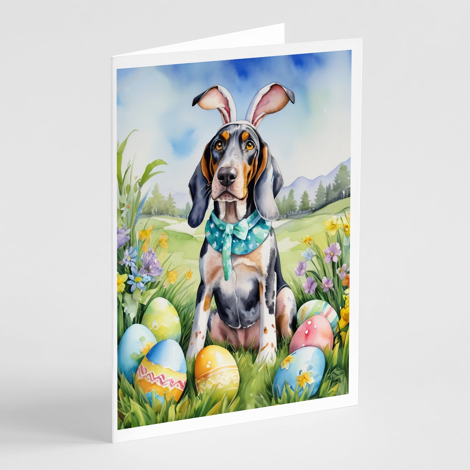 Bluetick Coonhound Easter Egg Hunt Greeting Cards Pack of 8 For Cheap