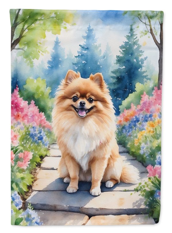 Pomeranian Spring Path House Flag Cheap
