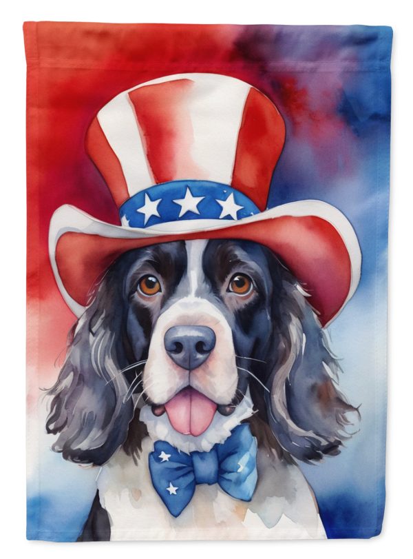 English Springer Spaniel Patriotic American Garden Flag – Dog in Uncle Sam Hat | Red, White & Blue Outdoor Decor Online