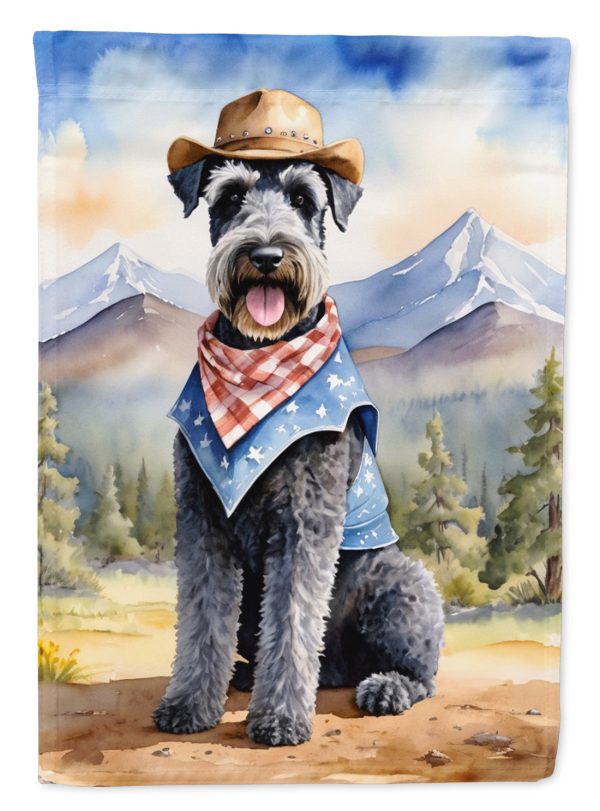 Kerry Blue Terrier Cowboy Welcome Garden Flag – Western Dog Yard Decor with Mountain Landscape Discount