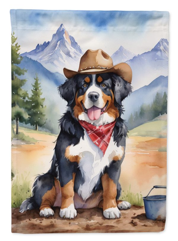Bernese Mountain Dog Cowboy Welcome Garden Flag – Western Dog Yard Decor with Mountain Landscape Online now