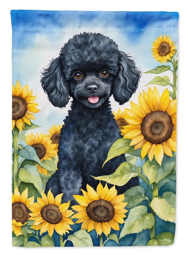 Black Poodle in Sunflowers Garden Flag – Bright Dog-Themed Yard Decor on Sale