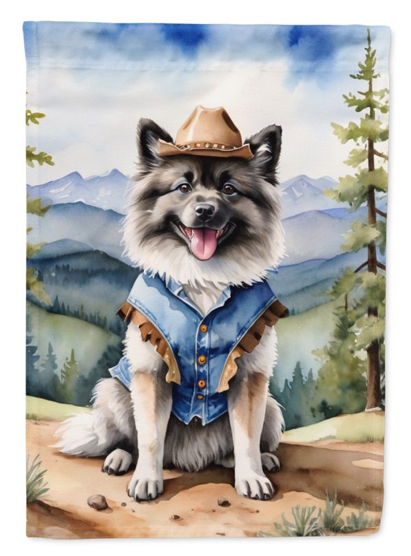 Keeshond Cowboy Welcome Garden Flag – Western Dog Yard Decor with Mountain Landscape For Cheap