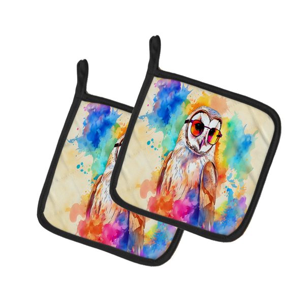 Hippie Animal Barn Owl Pair of Pot Holders Fashion