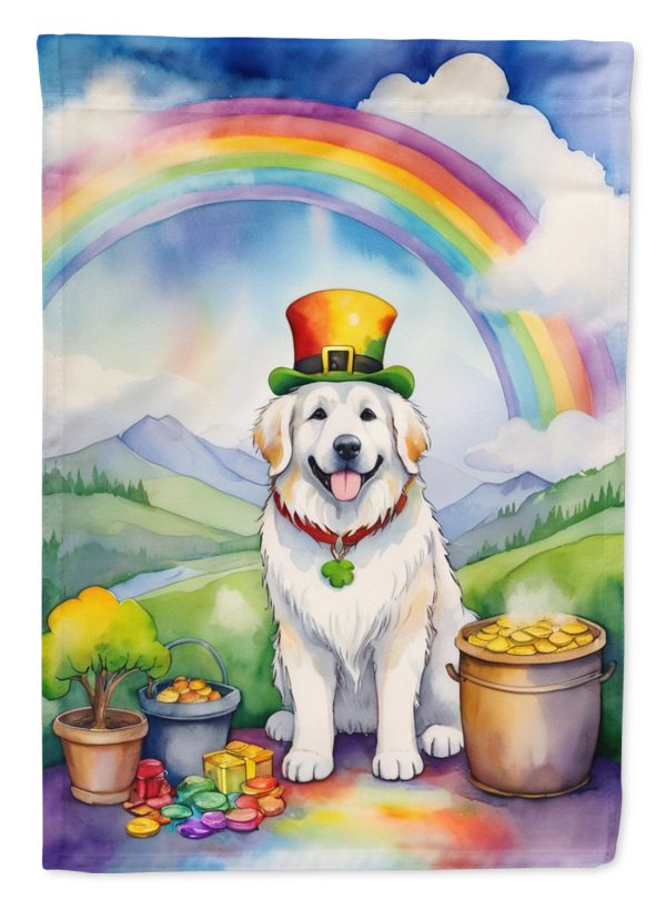 Great Pyrenees St. Patrick’s Day Garden Flag – Dog with Pot of Gold & Rainbow Yard Decor For Sale