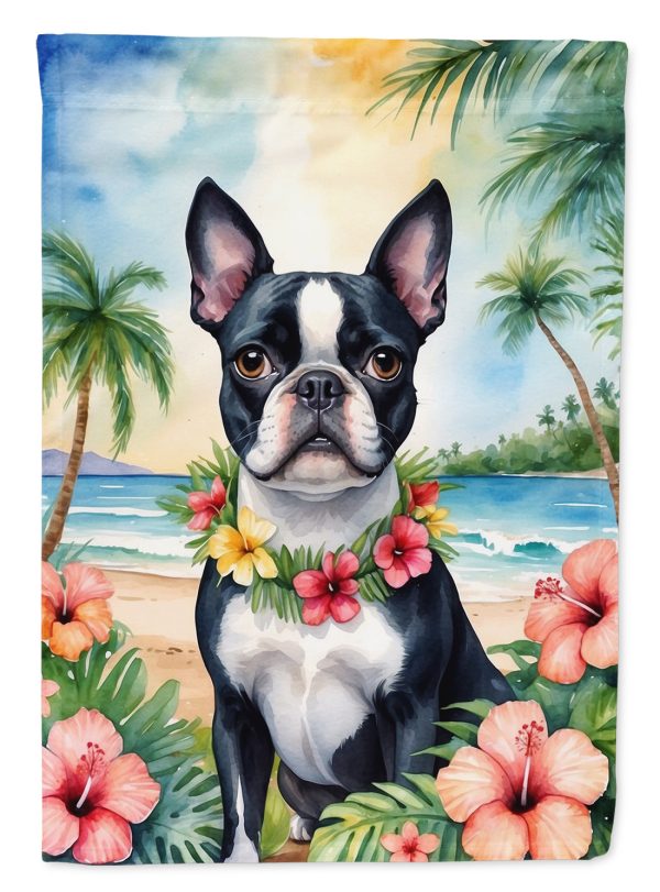 Boston Terrier Luau House Flag Cheap