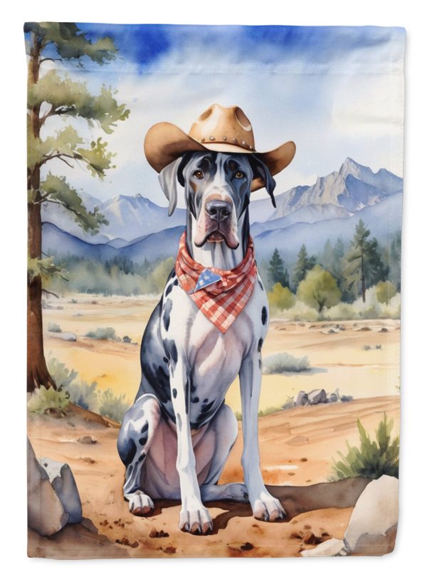 Great Dane Cowboy Welcome Garden Flag – Western Dog Yard Decor with Mountain Landscape Supply