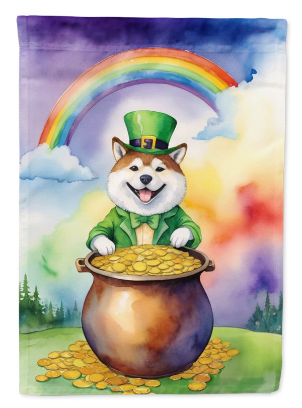 Akita St. Patrick’s Day Garden Flag – Dog with Pot of Gold & Rainbow Yard Decor Online Sale