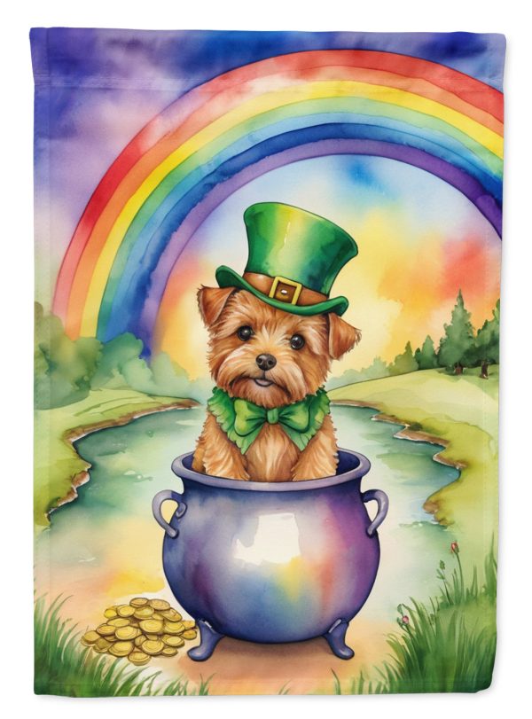 Norfolk Terrier St. Patrick’s Day Garden Flag – Dog with Pot of Gold & Rainbow Yard Decor Online Sale
