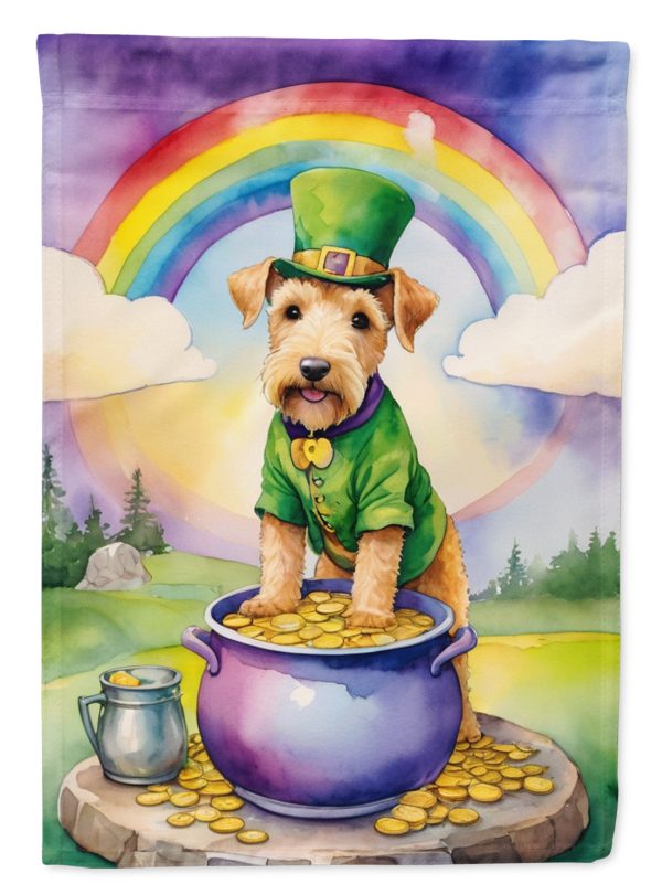 Lakeland Terrier St. Patrick’s Day Garden Flag – Dog with Pot of Gold & Rainbow Yard Decor For Sale