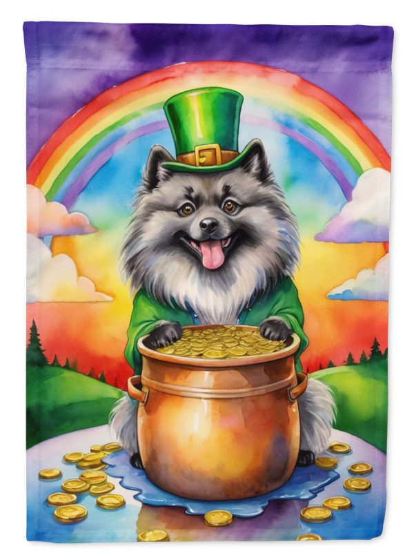 Keeshond St. Patrick’s Day Garden Flag – Dog with Pot of Gold & Rainbow Yard Decor Discount