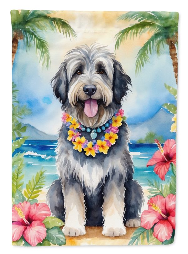 Bergamasco Sheepdog Luau Garden Flag – Tropical Dog Decor with Hibiscus & Palm Leaves on Sale