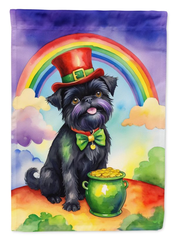Affenpinscher St. Patrick’s Day Garden Flag – Dog with Pot of Gold & Rainbow Yard Decor on Sale